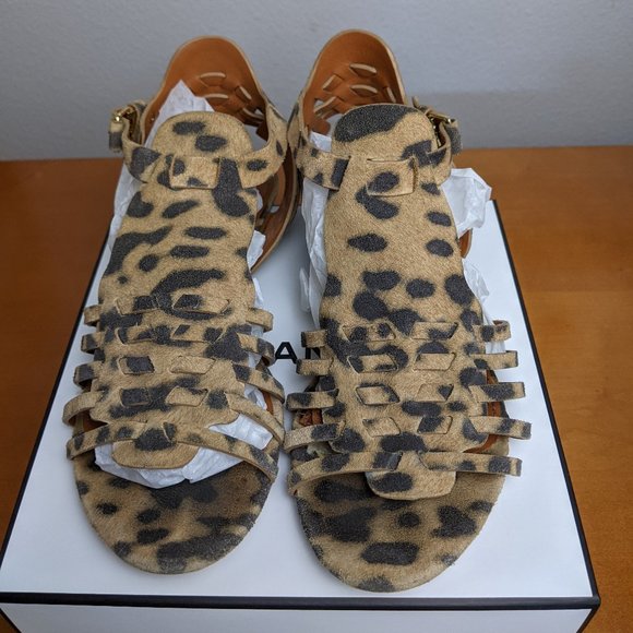 Givenchy Tan/Black Leopard Print Suede Gladiator Sandals US 6.5 - Picture 1 of 9
